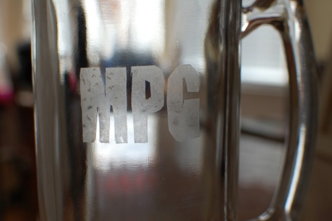 etched glass beer mug