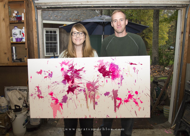 2 cats & chloe: Parents to be, gender reveal, pink paint on canvas