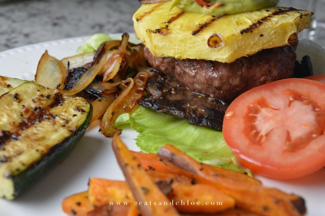 Creative Paleo Burger with pineapple and guac